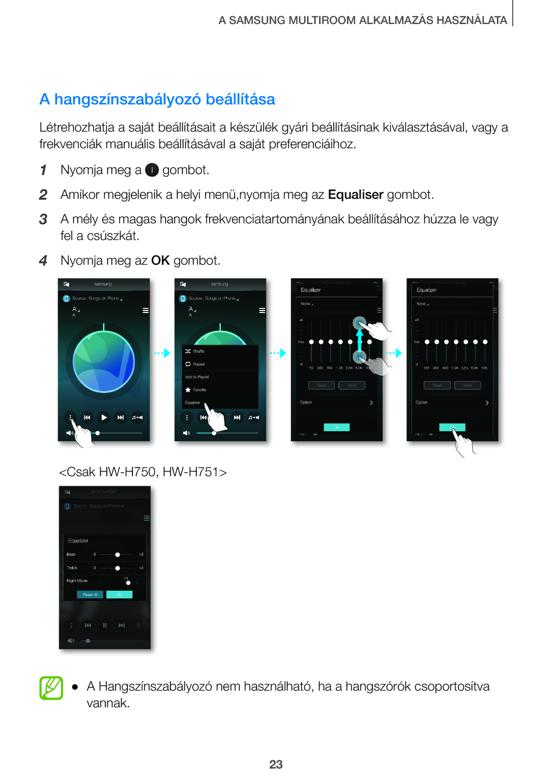 Samsung HW-J8500/EN, HW-J7500/EN, HW-J8501/EN, HW-J7501/EN, HW-J8500/XN manual Hangszínszabályozó beállítása 