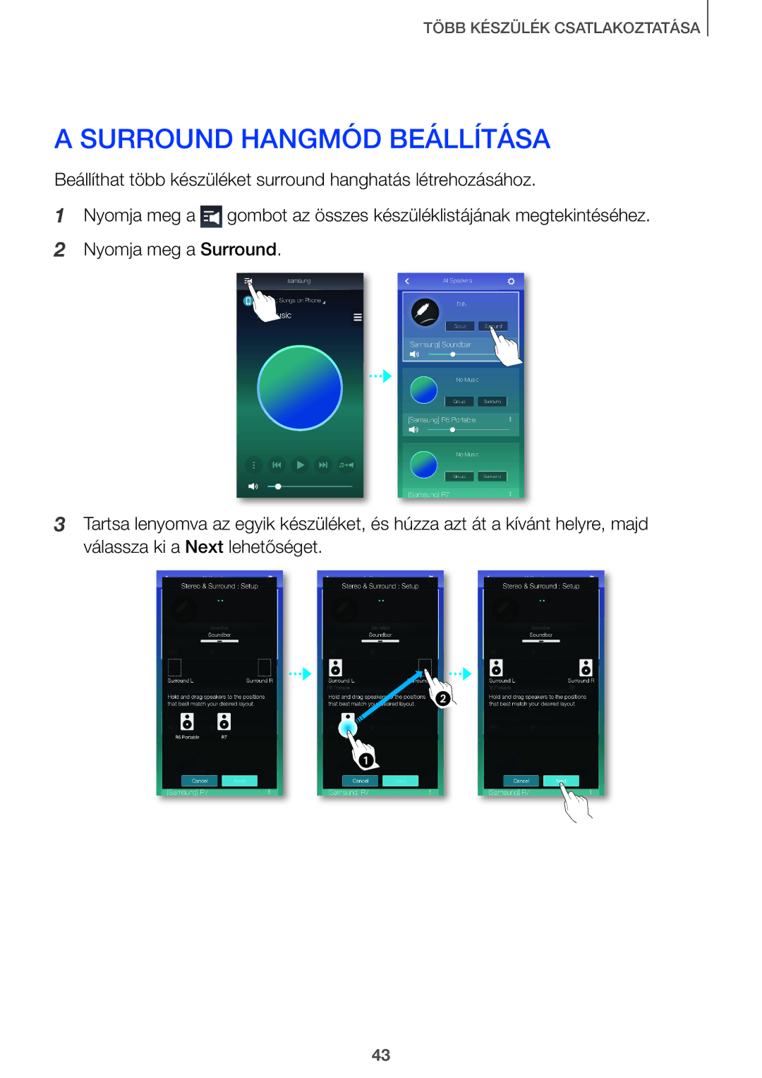 Samsung HW-J8500/EN, HW-J7500/EN, HW-J8501/EN, HW-J7501/EN, HW-J8500/XN manual Surround Hangmód Beállítása 