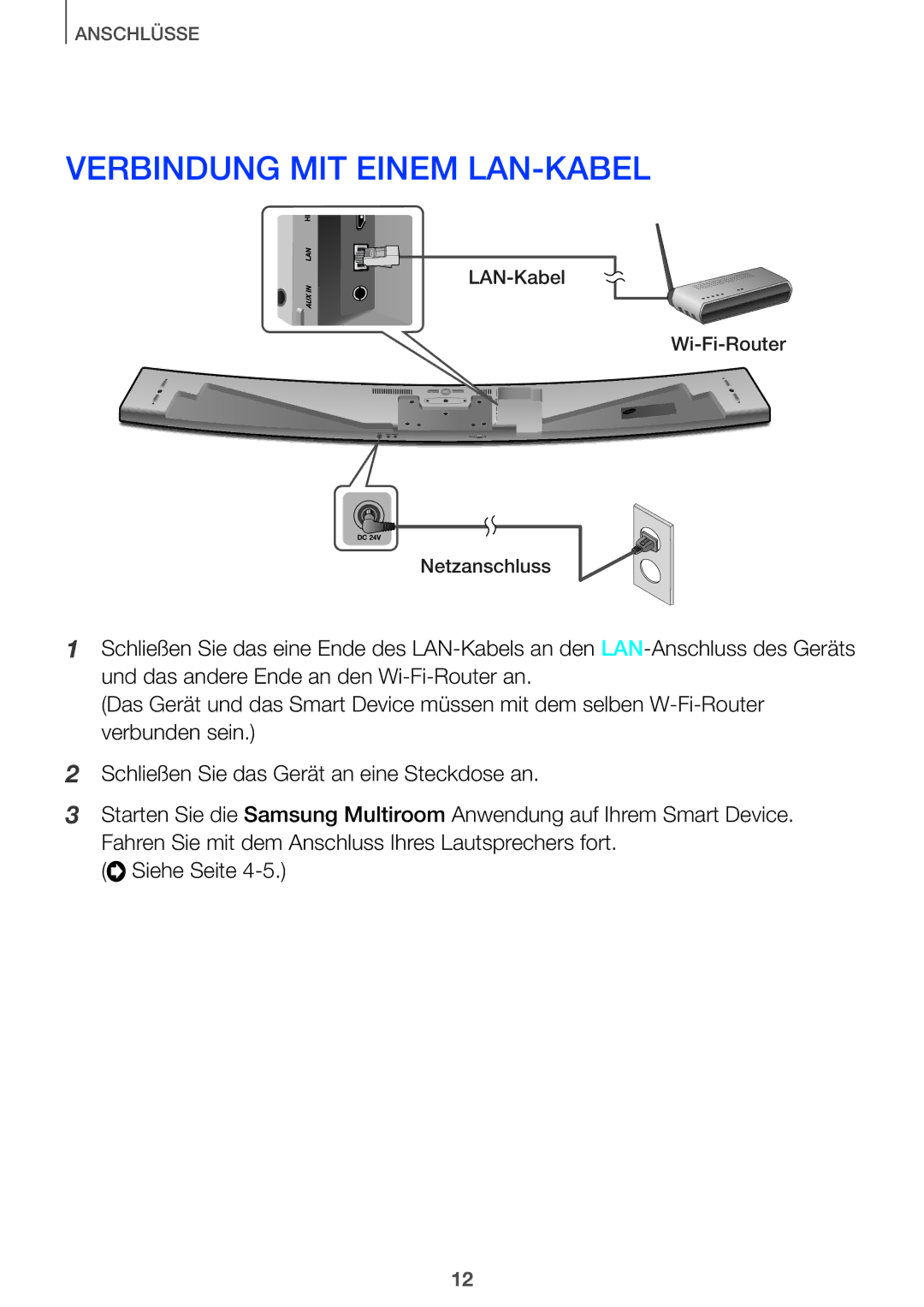 Samsung HW-J7500/EN, HW-J8501/EN, HW-J7501/EN, HW-J8500/EN manual Verbindung MIT Einem LAN-KABEL 