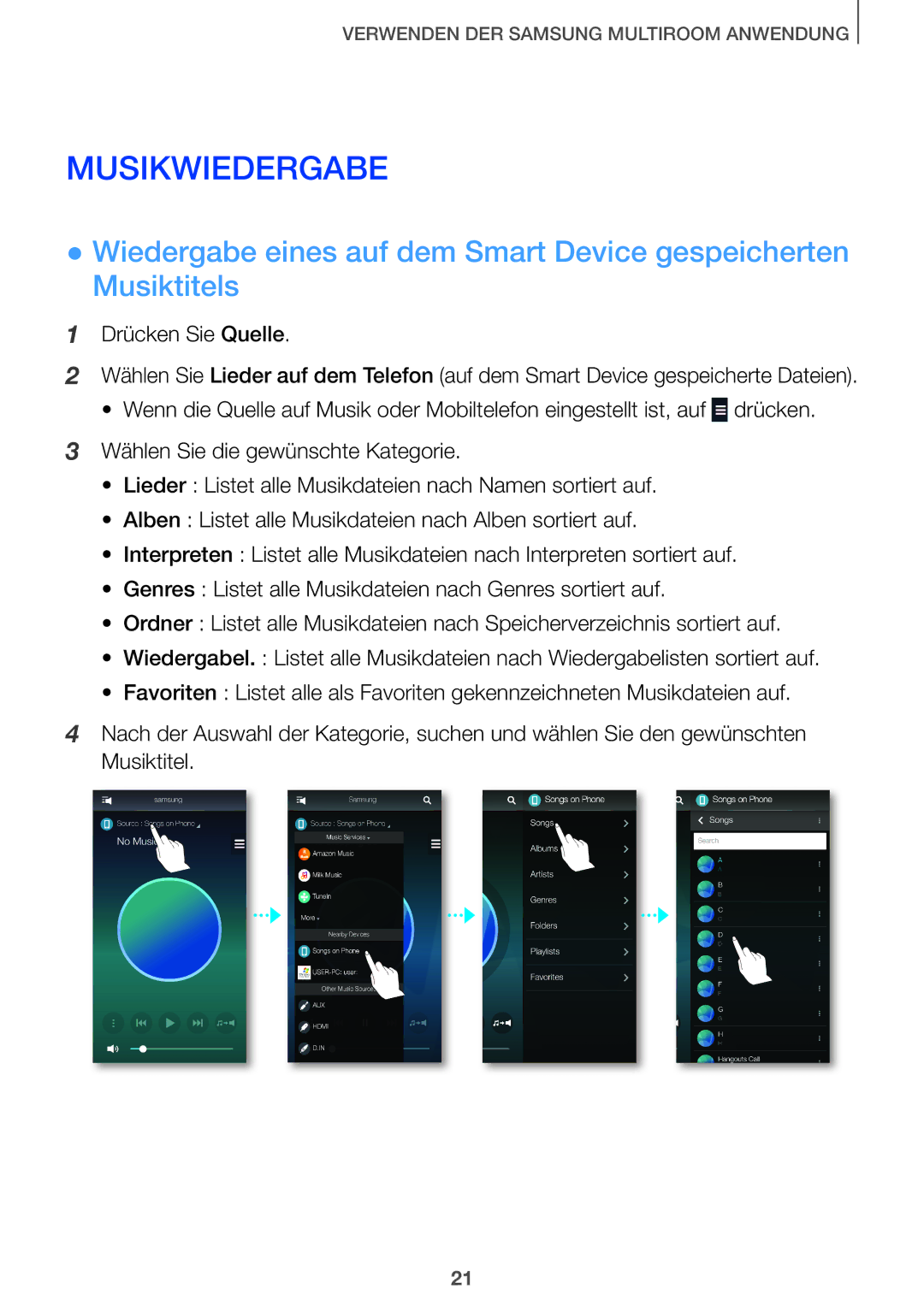 Samsung HW-J8501/EN, HW-J7500/EN, HW-J7501/EN, HW-J8500/EN manual Musikwiedergabe 