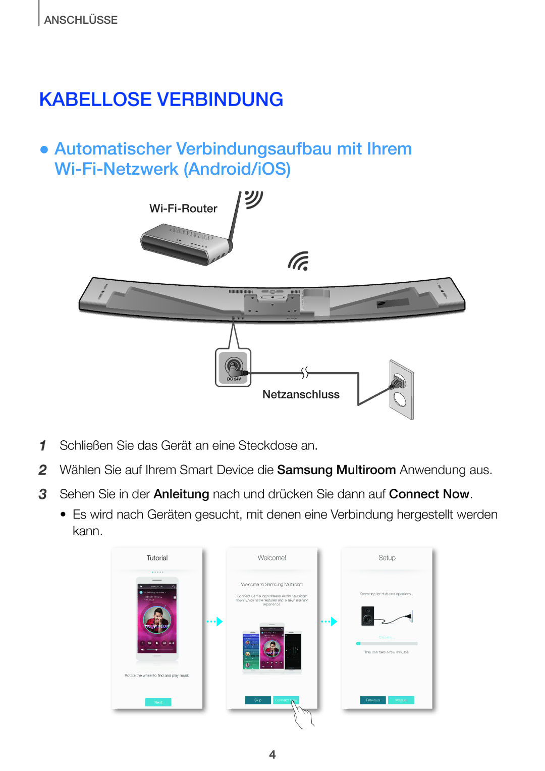 Samsung HW-J7500/EN, HW-J8501/EN, HW-J7501/EN, HW-J8500/EN manual Kabellose Verbindung 