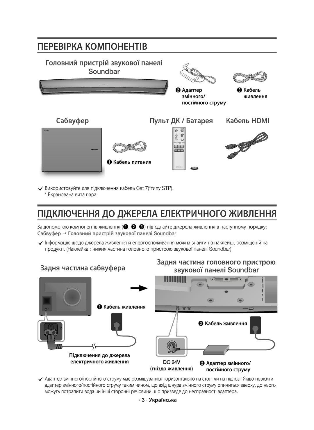 Samsung HW-J7500R/RU manual Перевірка Компонентів, Головний пристрій звукової панелі Soundbar, Сабвуфер Пульт ДК / Батарея 