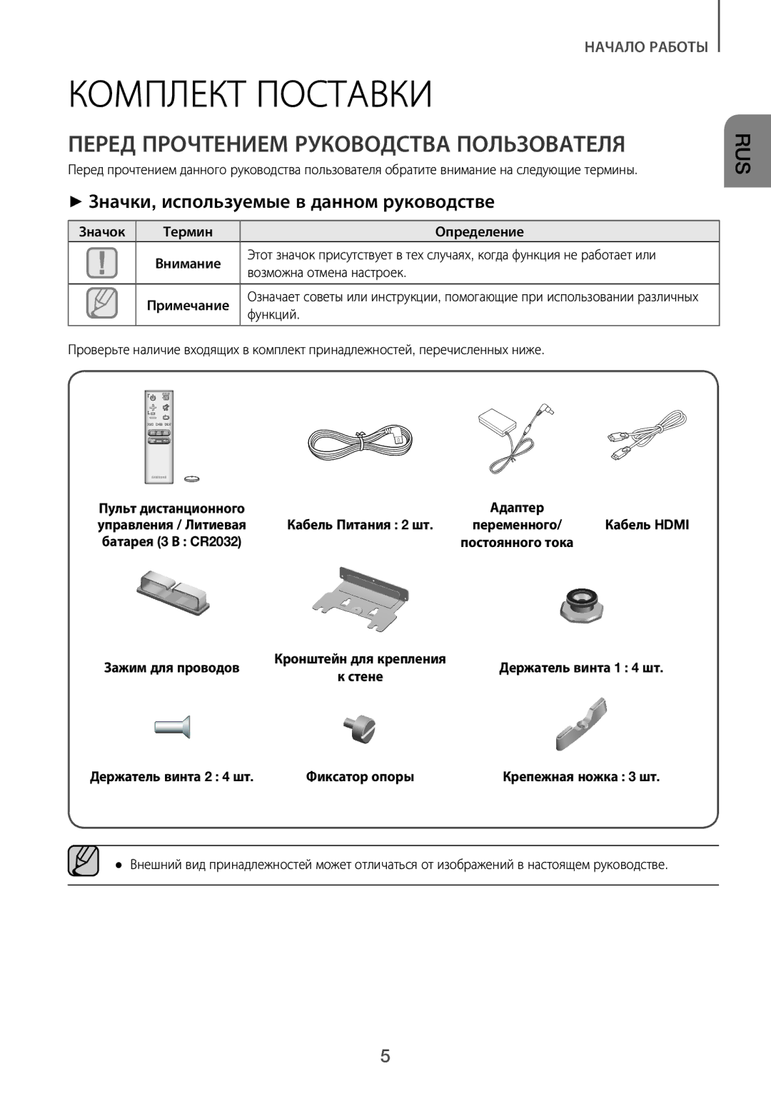 Samsung HW-J7500R/RU Комплект Поставки, Перед Прочтением Руководства Пользователя, Кабель Питания 2 шт, Зажим для проводов 