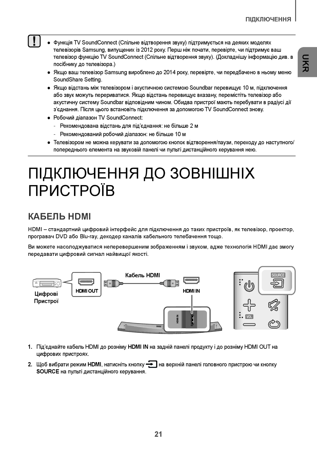 Samsung HW-J7500R/RU manual Підключення ДО Зовнішніх Пристроїв, Кабель Hdmi 