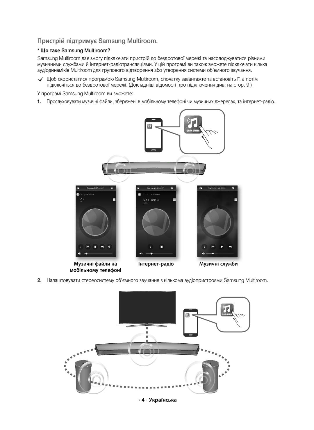 Samsung HW-J7500/RU Що таке Samsung Multiroom?, Програмі Samsung Multiroom ви зможете, Інтернет-рад іо, · 4 · Українська 