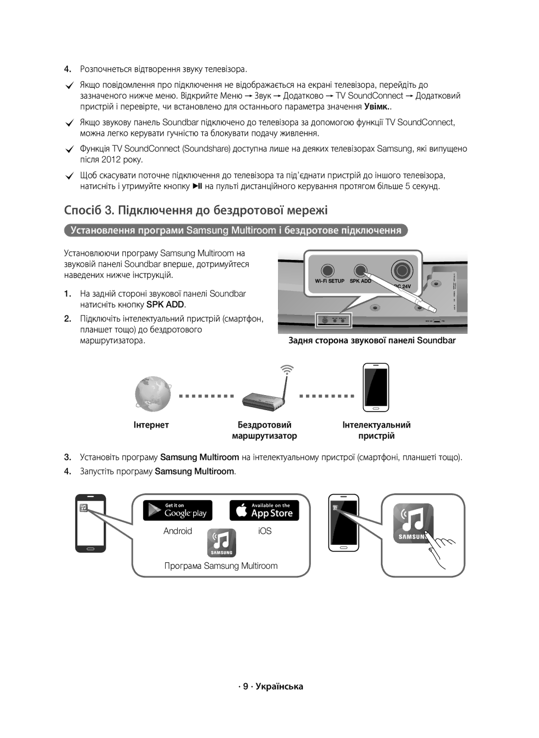 Samsung HW-J7500/RU manual Спосіб 3. Підключення до бездротової мережі, Розпочнеться відтворення звуку телевізора 