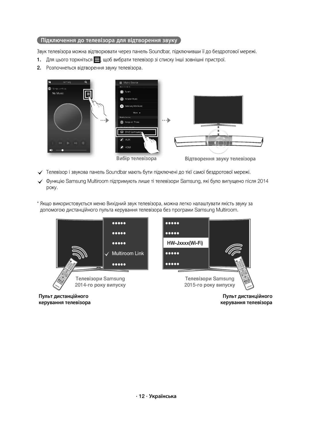 Samsung HW-J7500/RU manual Вибір телевізора, · 12 · Українська 