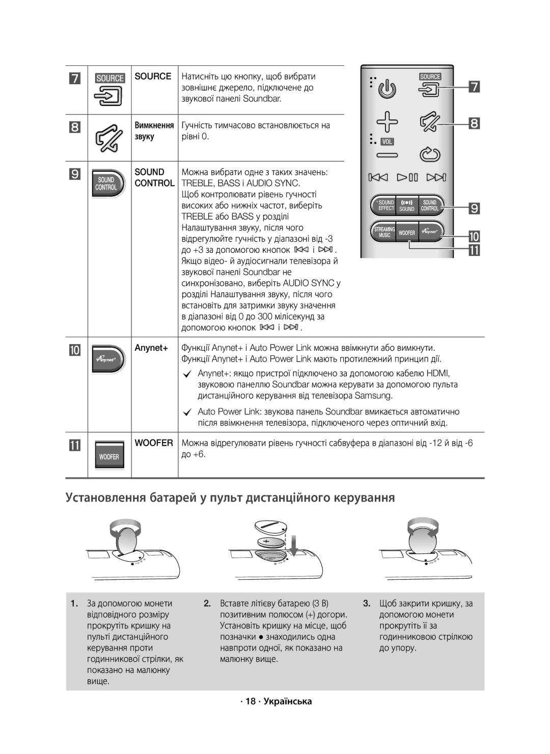 Samsung HW-J7500/RU manual Установлення батарей у пульт дистанційного керування 