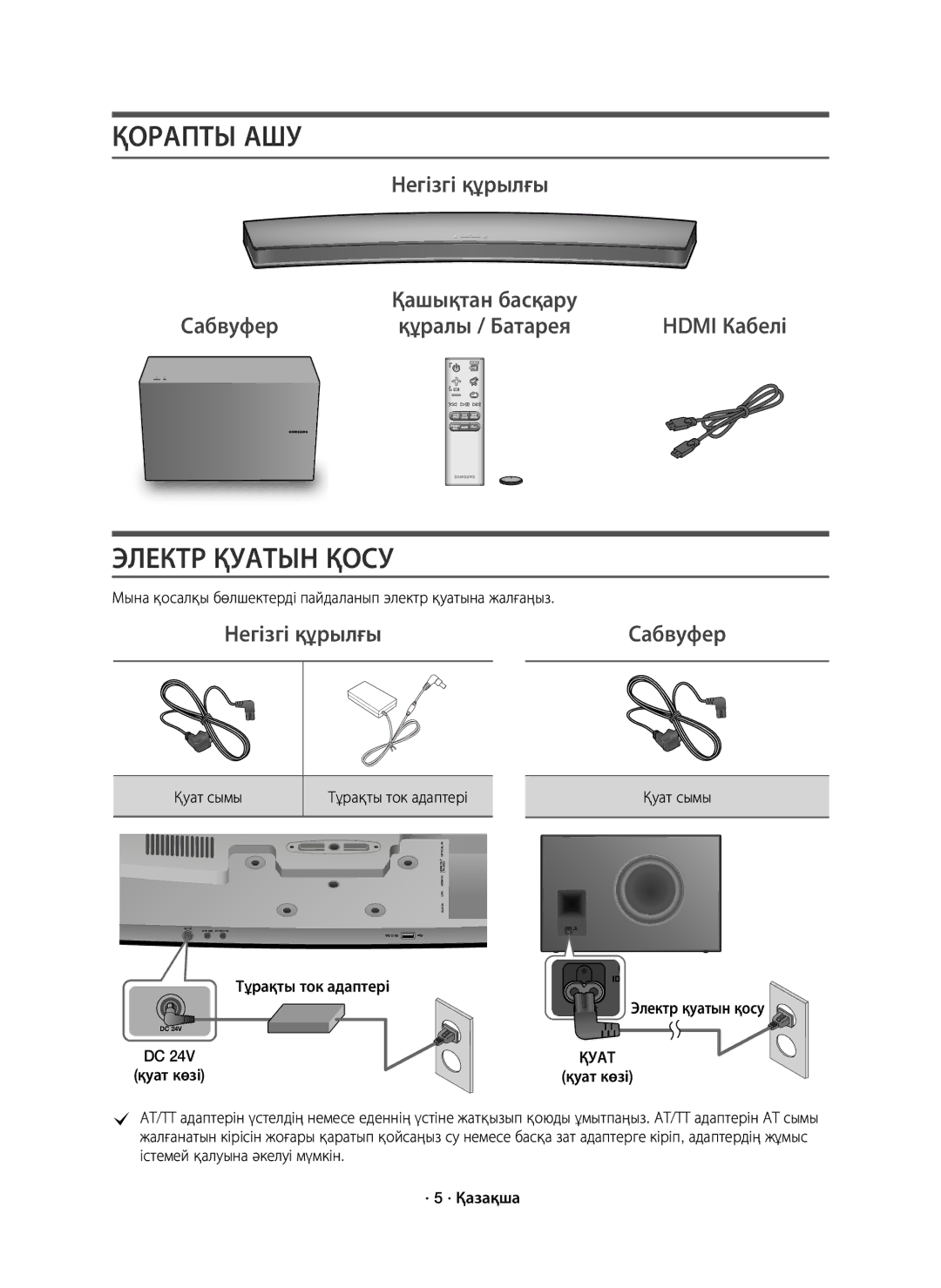 Samsung HW-J7500/RU manual Қорапты АШУ, Электр Қуатын Қосу, Негізгі құрылғы Сабвуфер, Hdmi Кабелі 