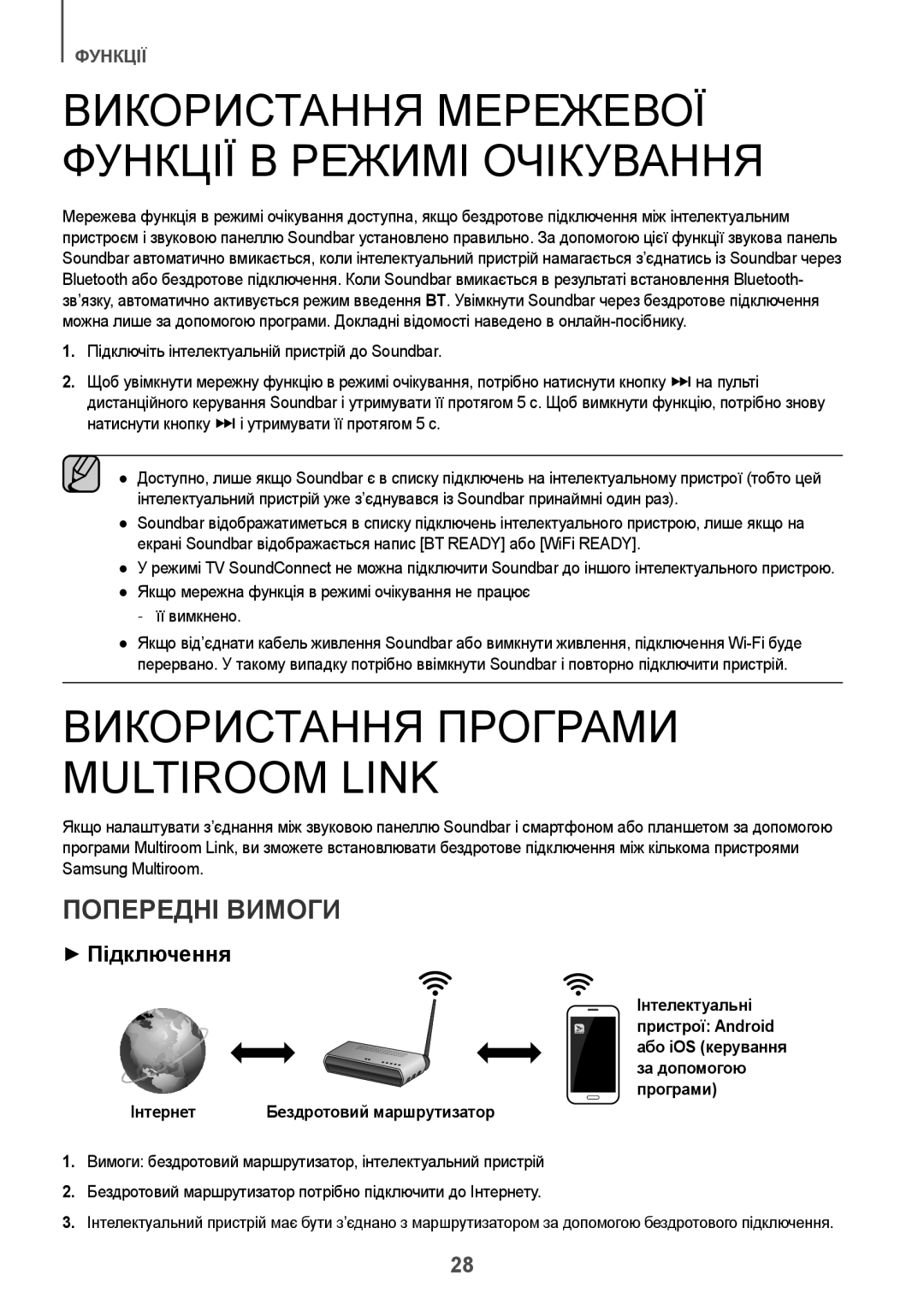 Samsung HW-J7500/RU manual Використання Програми Multiroom Link, Попередні Вимоги, ++Підключення, Інтернет 