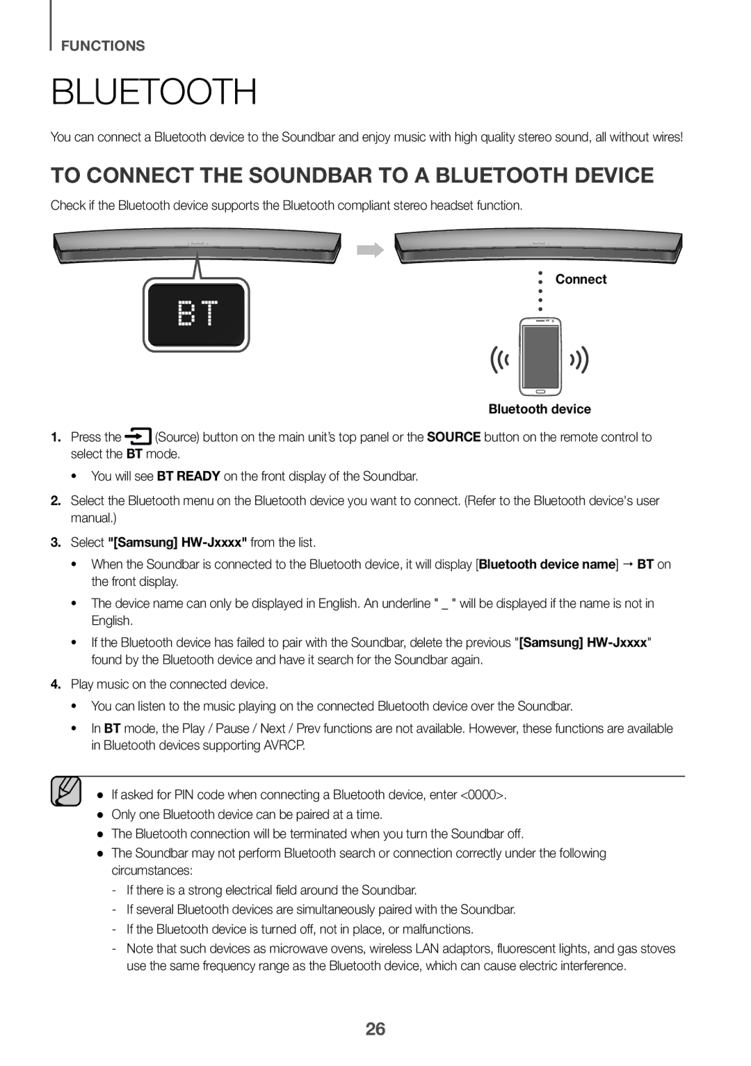 Samsung HW-J7501/EN manual To Connect the Soundbar to a Bluetooth Device, Connect Bluetooth device 