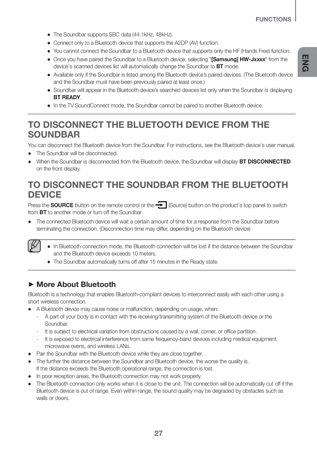 Samsung HW-J7501/EN manual To Disconnect the Bluetooth Device from the Soundbar, ++More About Bluetooth 