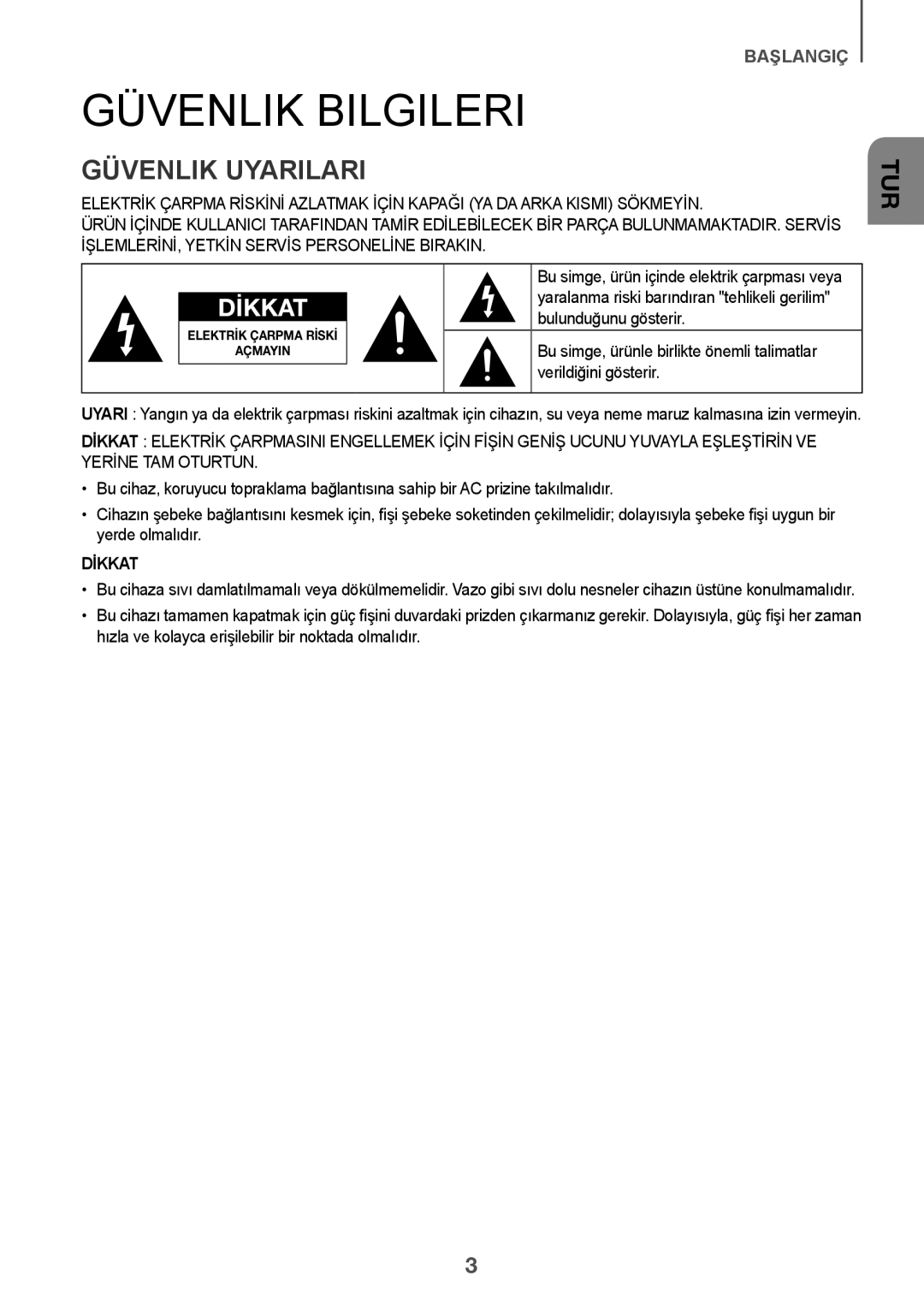 Samsung HW-J7501/EN manual Güvenlik Bilgileri, Güvenlik Uyarilari, Bulunduğunu gösterir, Verildiğini gösterir 