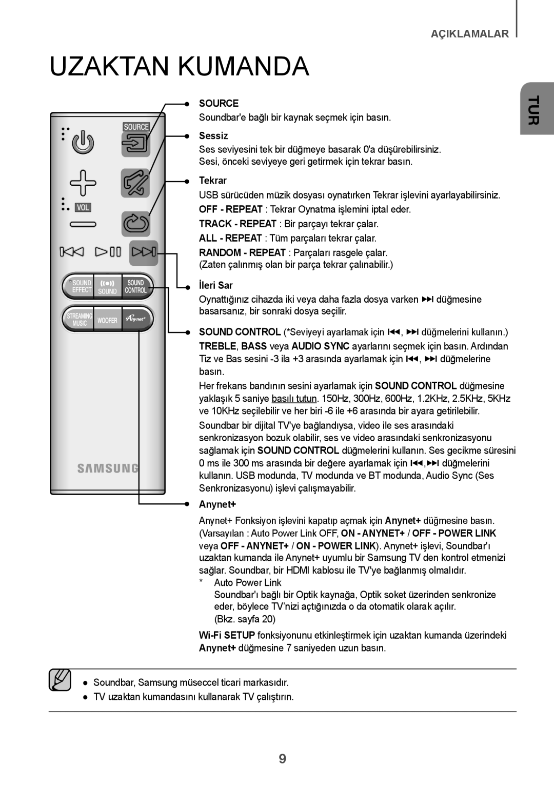 Samsung HW-J7501/EN manual Uzaktan Kumanda, Sessiz, Tekrar, İleri Sar 