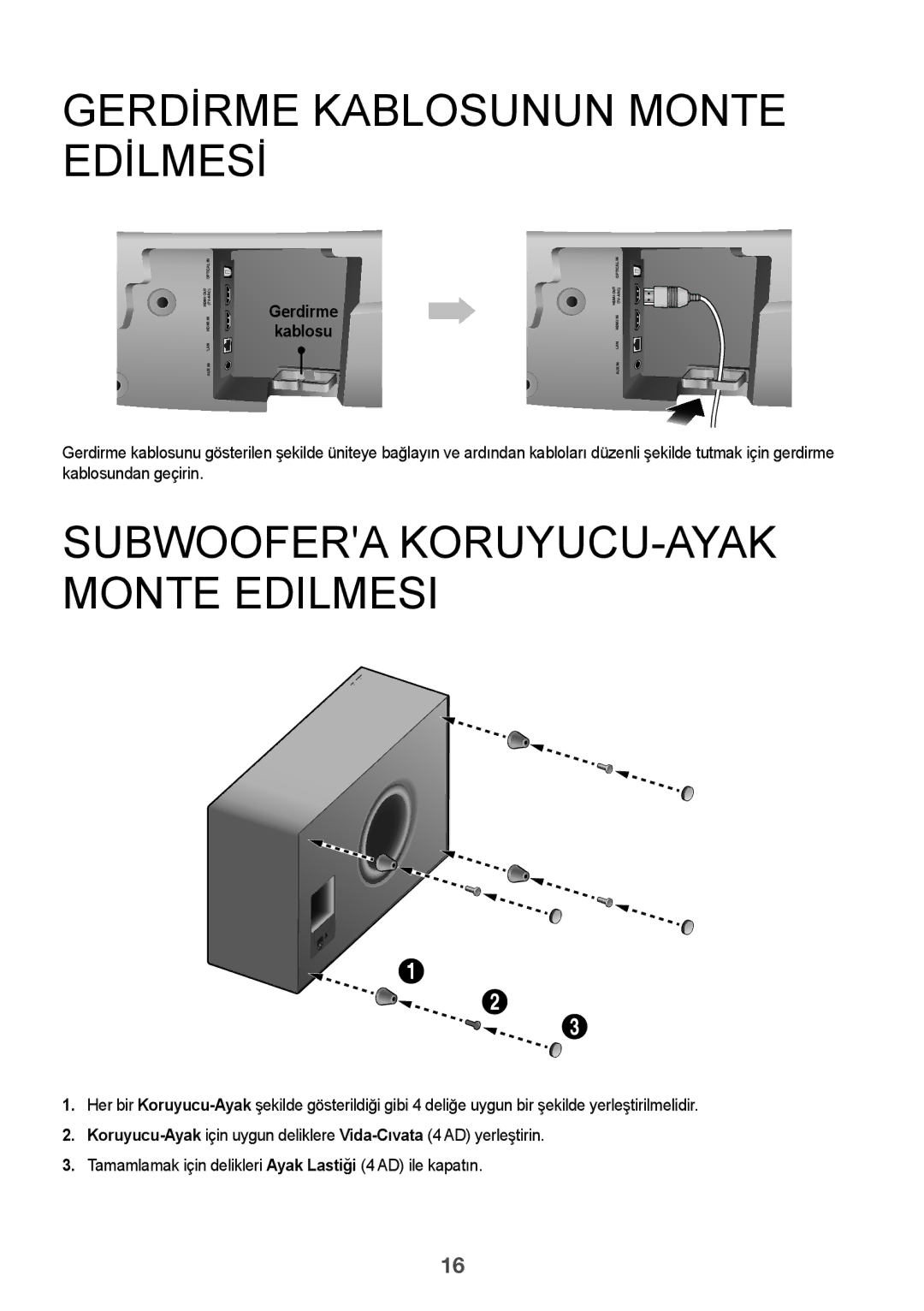 Samsung HW-J7501/EN manual Gerdirme Kablosunun Monte Edilmesi 