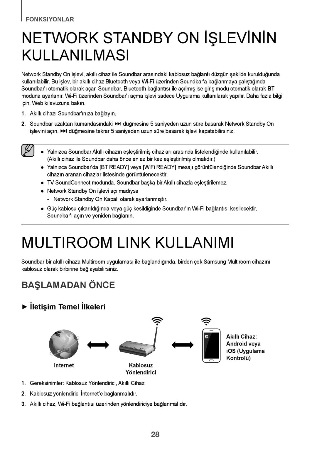 Samsung HW-J7501/EN manual Network Standby on Işlevinin Kullanilmasi, Multiroom Link Kullanimi, Başlamadan Önce 