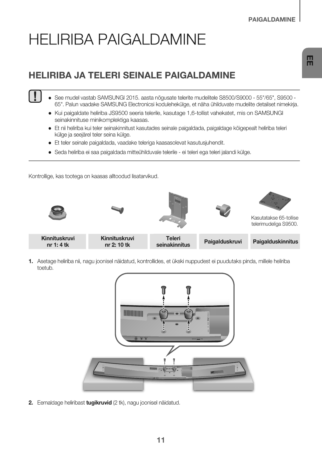 Samsung HW-J7501/EN manual Heliriba Paigaldamine, Heliriba JA Teleri Seinale Paigaldamine 