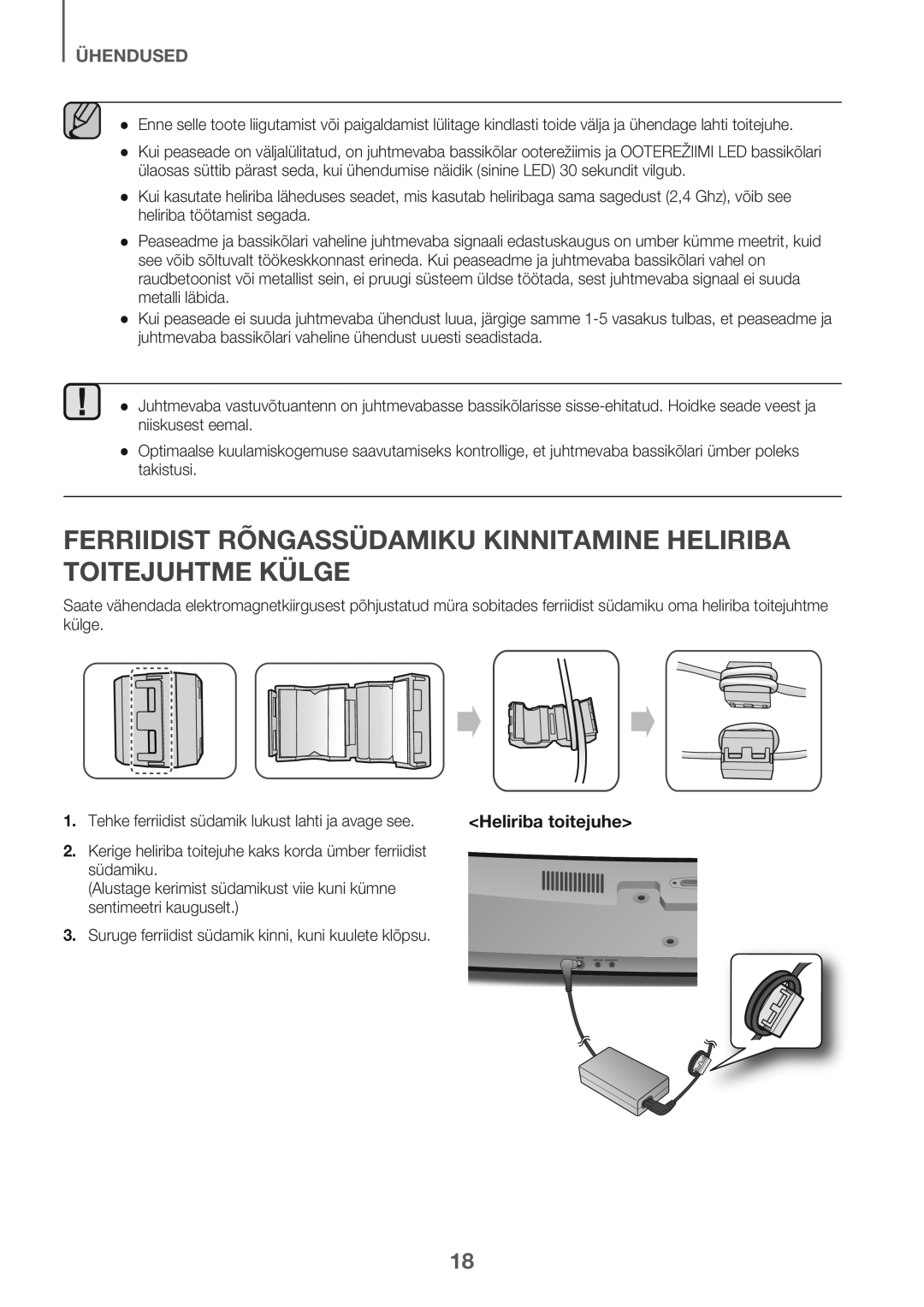 Samsung HW-J7501/EN manual Heliriba toitejuhe, Tehke ferriidist südamik lukust lahti ja avage see 