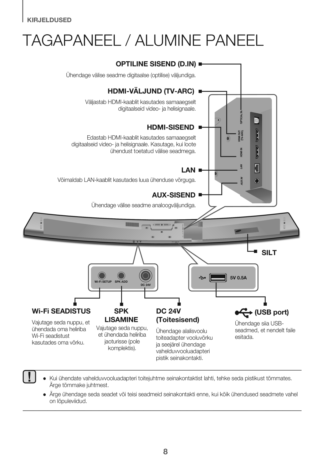 Samsung HW-J7501/EN manual Tagapaneel / Alumine Paneel, Ühendage alalisvoolu, Ja seejärel ühendage, Pistik seinakontakti 