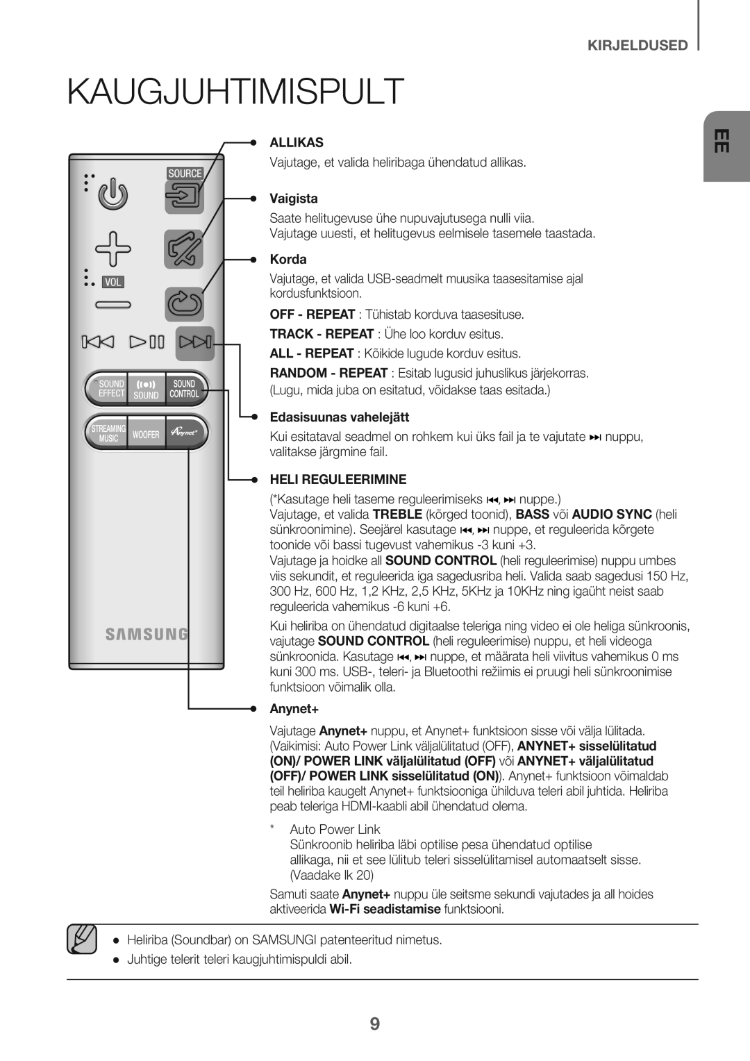 Samsung HW-J7501/EN manual Kaugjuhtimispult, Allikas, Heli Reguleerimine 