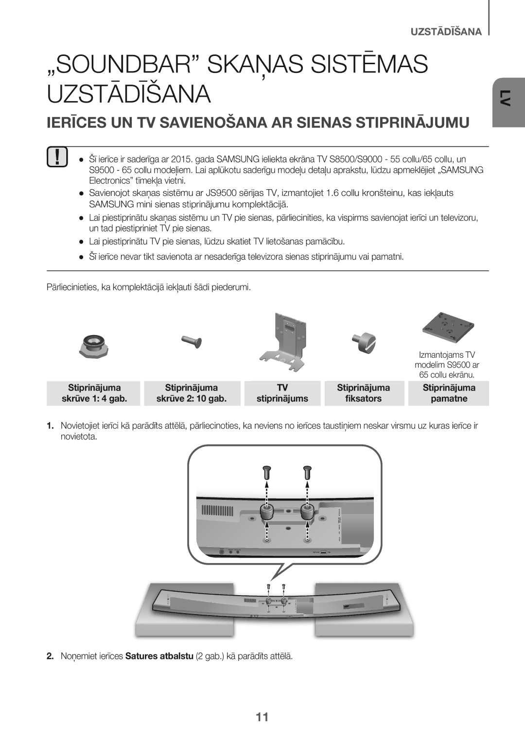 Samsung HW-J7501/EN manual „SOUNDBAR Skaņas Sistēmas Uzstādīšana, Ierīces UN TV Savienošana AR Sienas Stiprinājumu 