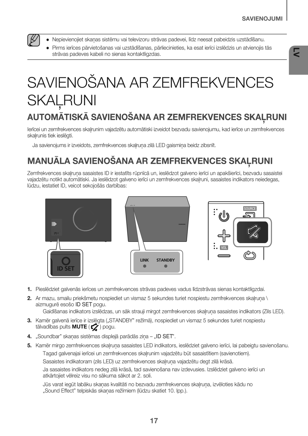 Samsung HW-J7501/EN Automātiskā Savienošana AR Zemfrekvences Skaļruni, Manuāla Savienošana AR Zemfrekvences Skaļruni 