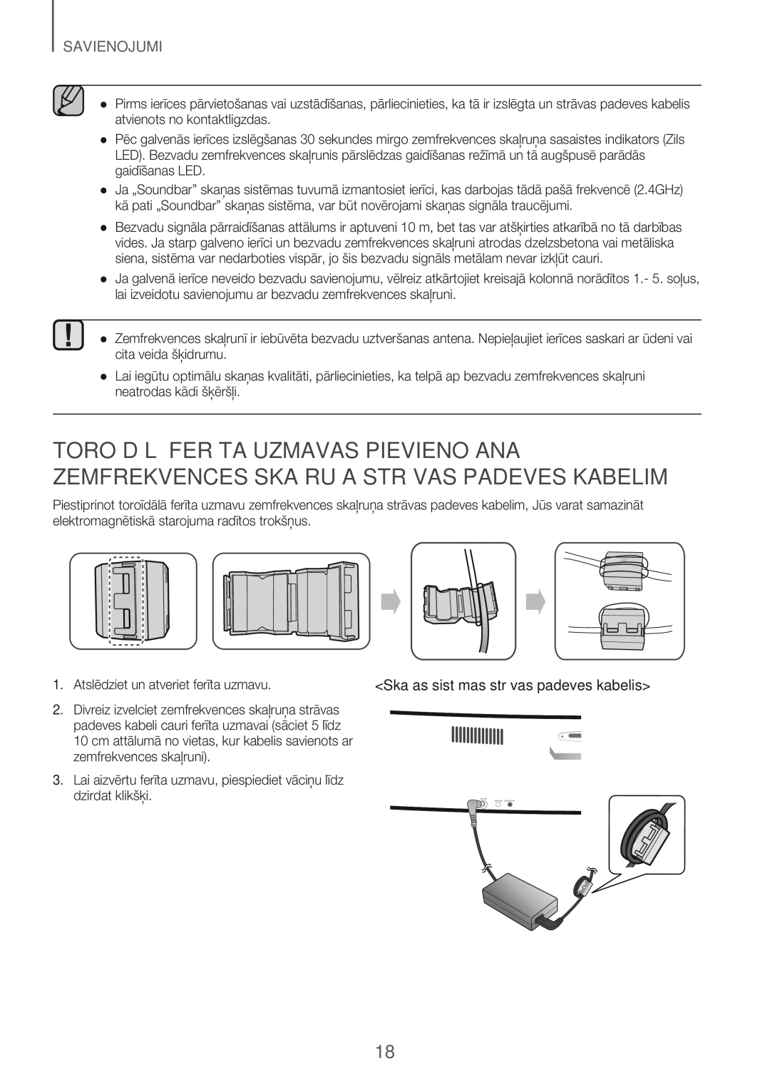 Samsung HW-J7501/EN manual Skaņas sistēmas strāvas padeves kabelis 