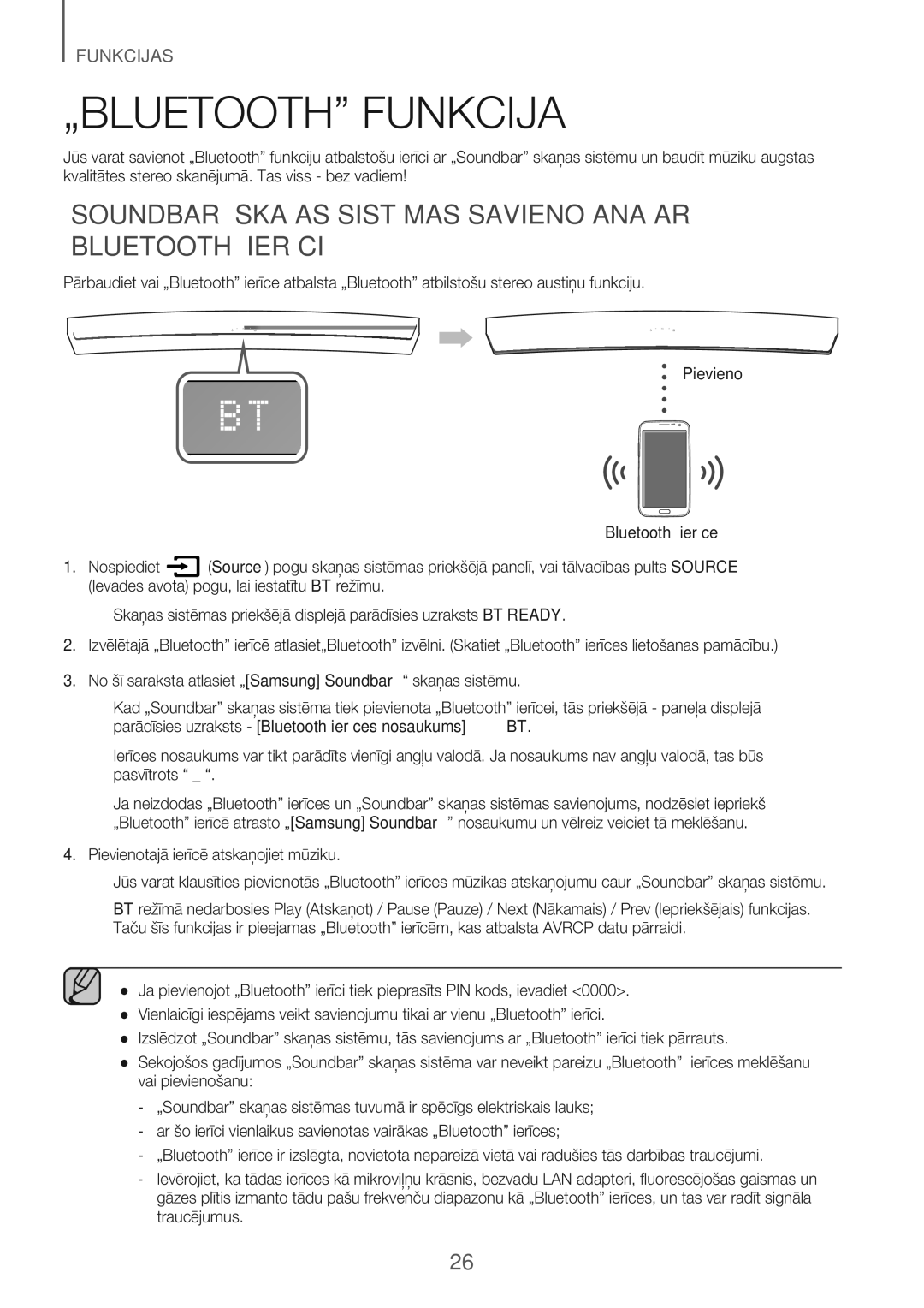 Samsung HW-J7501/EN manual „BLUETOOTH Funkcija, „SOUNDBAR Skaņas Sistēmas Savienošana AR „BLUETOOTH Ierīci 