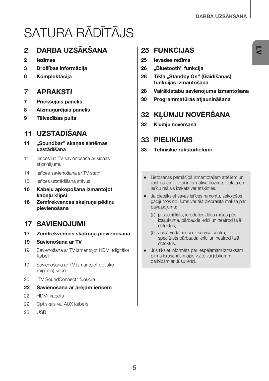 Samsung HW-J7501/EN manual Satura Rādītājs, Uzstādīšana 