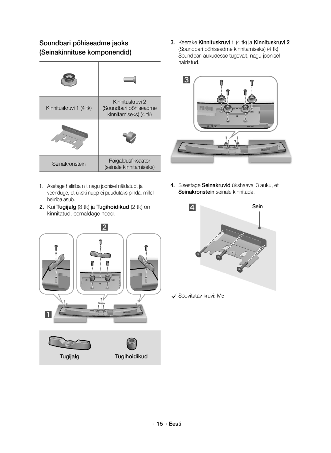 Samsung HW-J7500R/EN manual Soundbari põhiseadme jaoks Seinakinnituse komponendid, Kinnituskruvi 1 4 tk, Seinakronstein 