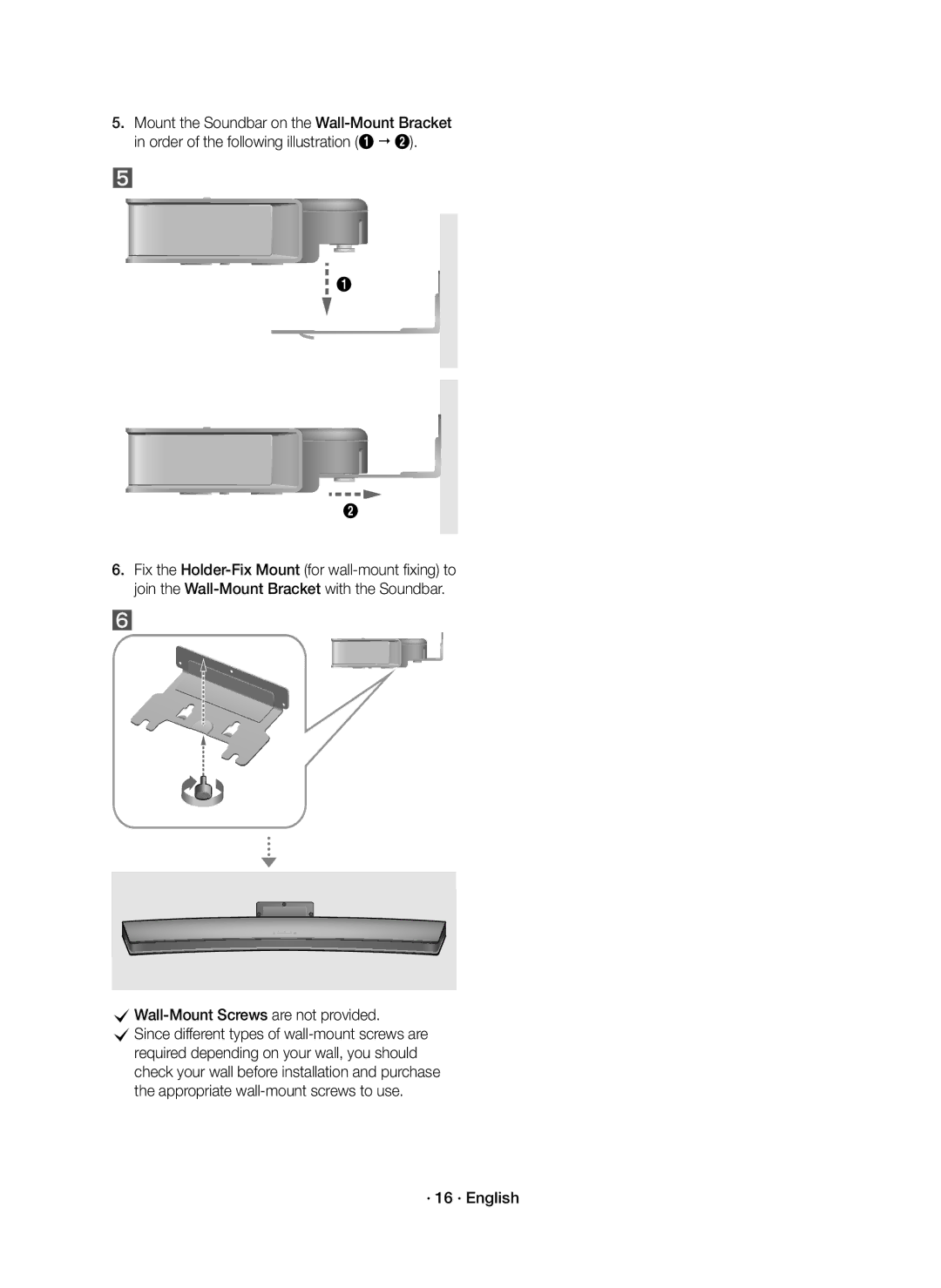 Samsung HW-J7500R/EN, HW-J7501R/EN, HW-J7500R/XN manual CWall-Mount Screws are not provided, · 16 · English 