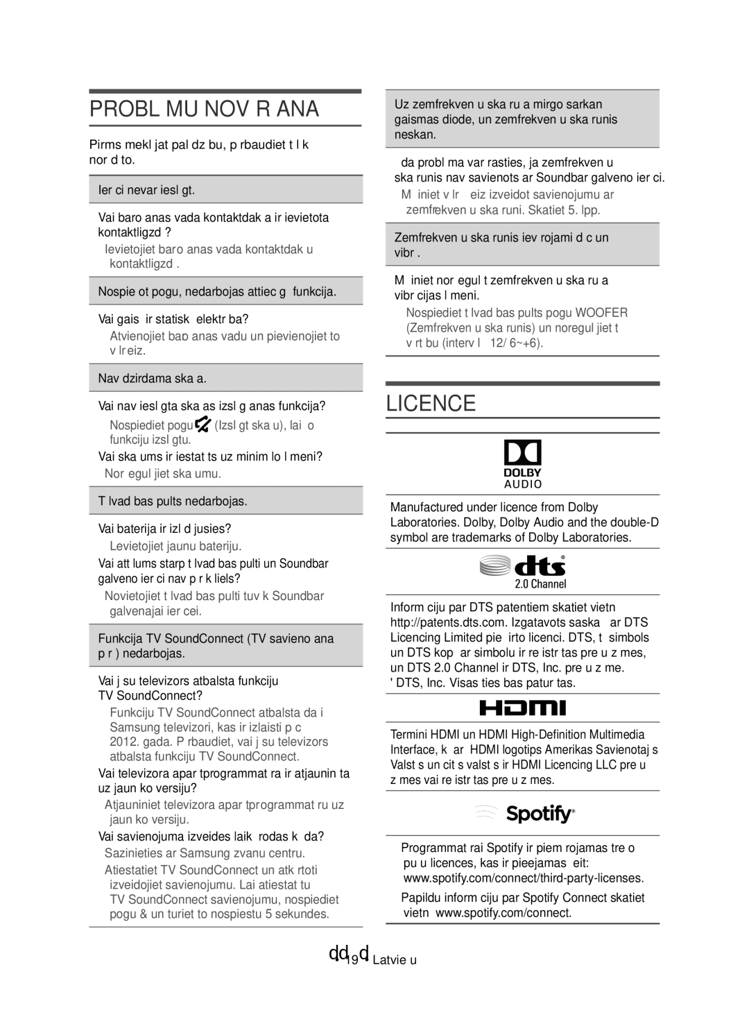 Samsung HW-J7501R/EN, HW-J7500R/EN, HW-J7500R/XN manual Problēmu Novēršana 