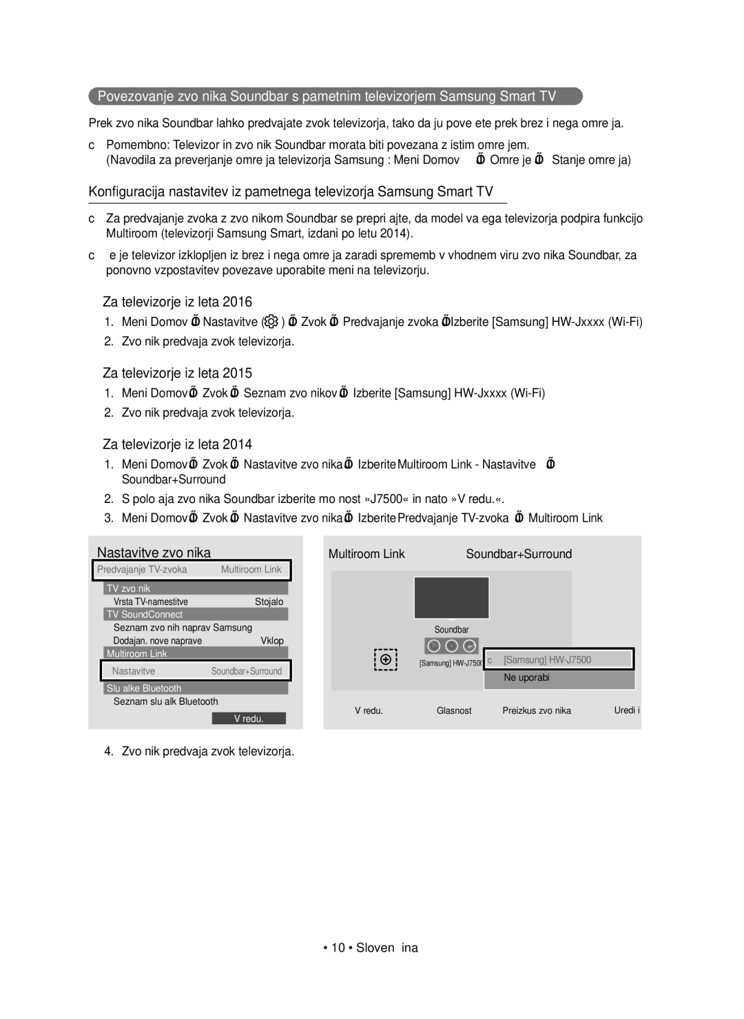 Samsung HW-J7501R/EN, HW-J7500R/EN, HW-J7500R/XN manual Zvočnik predvaja zvok televizorja · 10 · Slovenščina 