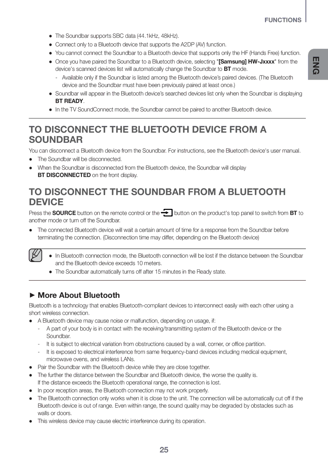 Samsung HW-J7500R/XN, HW-J7501R/EN To Disconnect the Bluetooth Device from a Soundbar, ++More About Bluetooth, BT Ready 