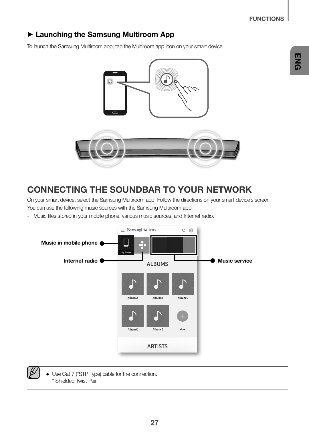 Samsung HW-J7510R/XE, HW-J7501R/EN manual Connecting the Soundbar to Your Network, ++Launching the Samsung Multiroom App 