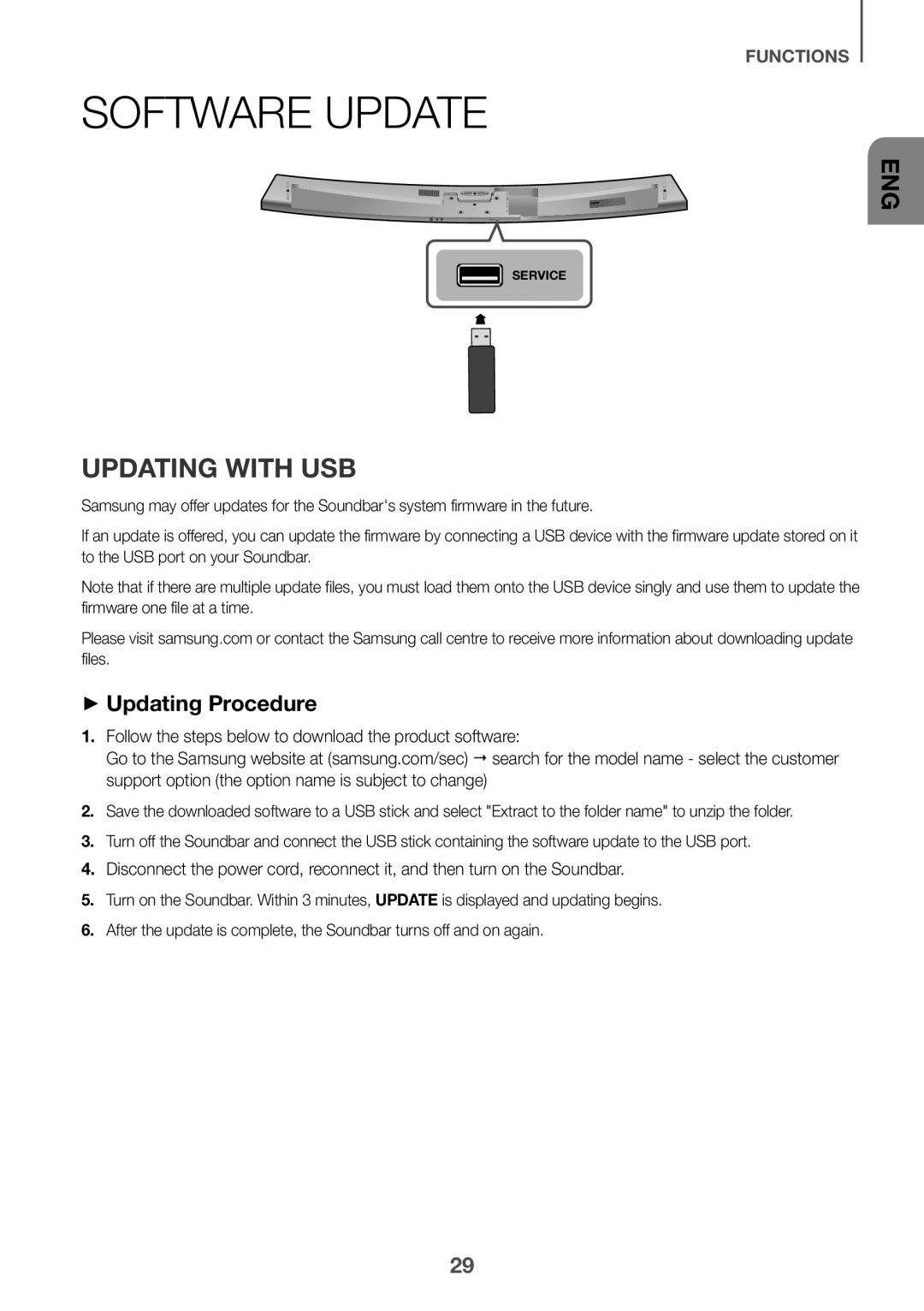 Samsung HW-J7500R/EN, HW-J7501R/EN, HW-J7501R/ZF, HW-J7500R/ZF manual Software Update, Updating with USB, ++Updating Procedure 