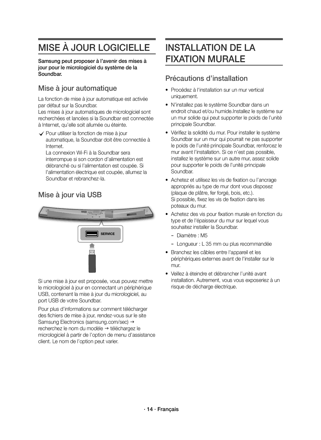 Samsung HW-J7501R/ZF Mise À Jour Logicielle, Mise à jour automatique, Mise à jour via USB, Précautions d’installation 