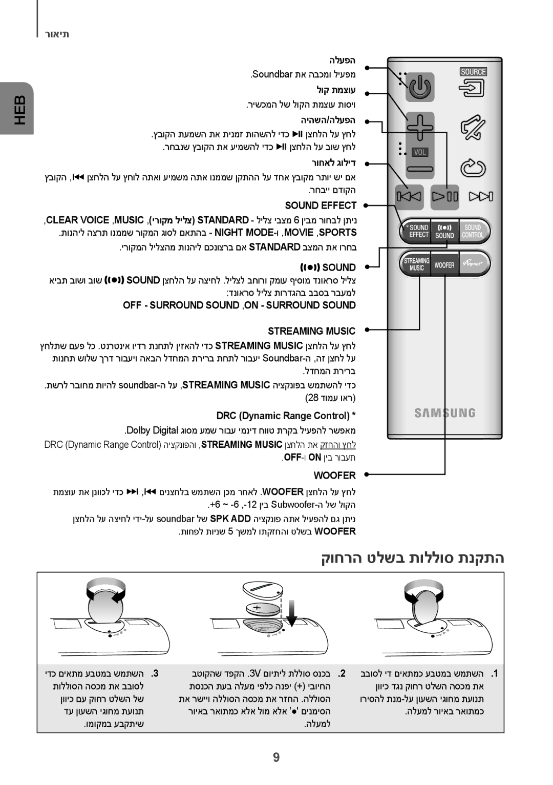 Samsung HW-J7501R/SQ manual קוחרה טלשב תוללוס תנקתה, לוק תמצוע, היהשה/הלעפה, רוחאל גוליד 