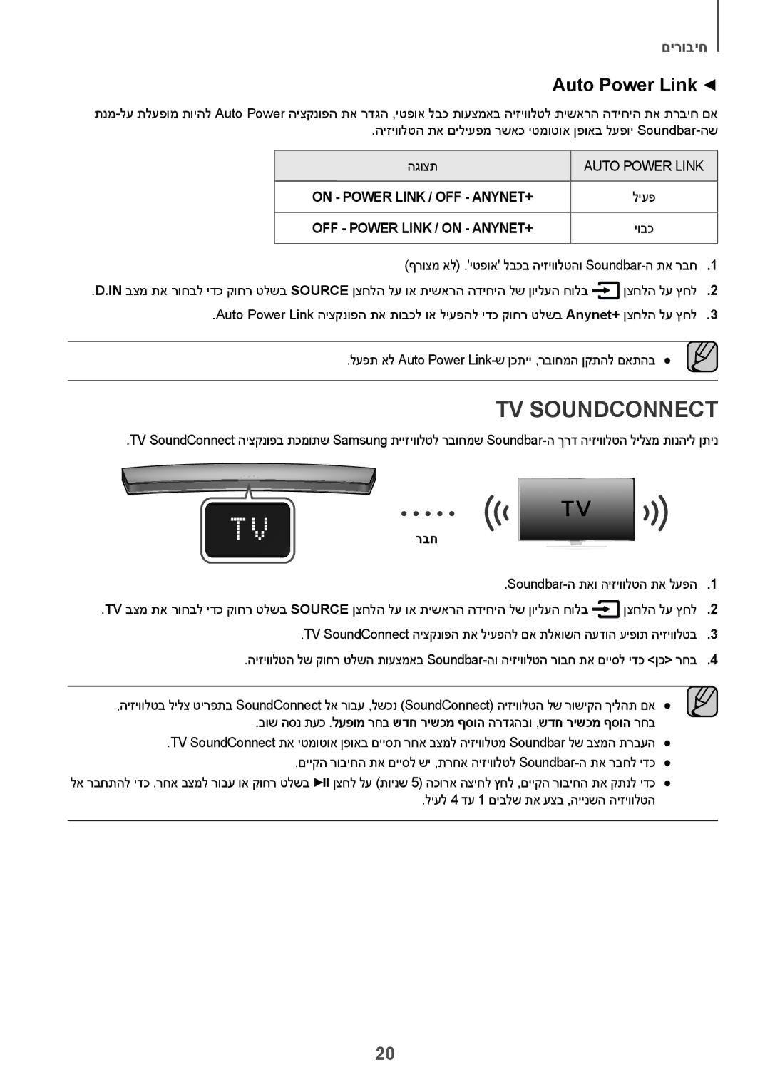 Samsung HW-J7501R/SQ manual Auto Power Link, יובכ, רבח 