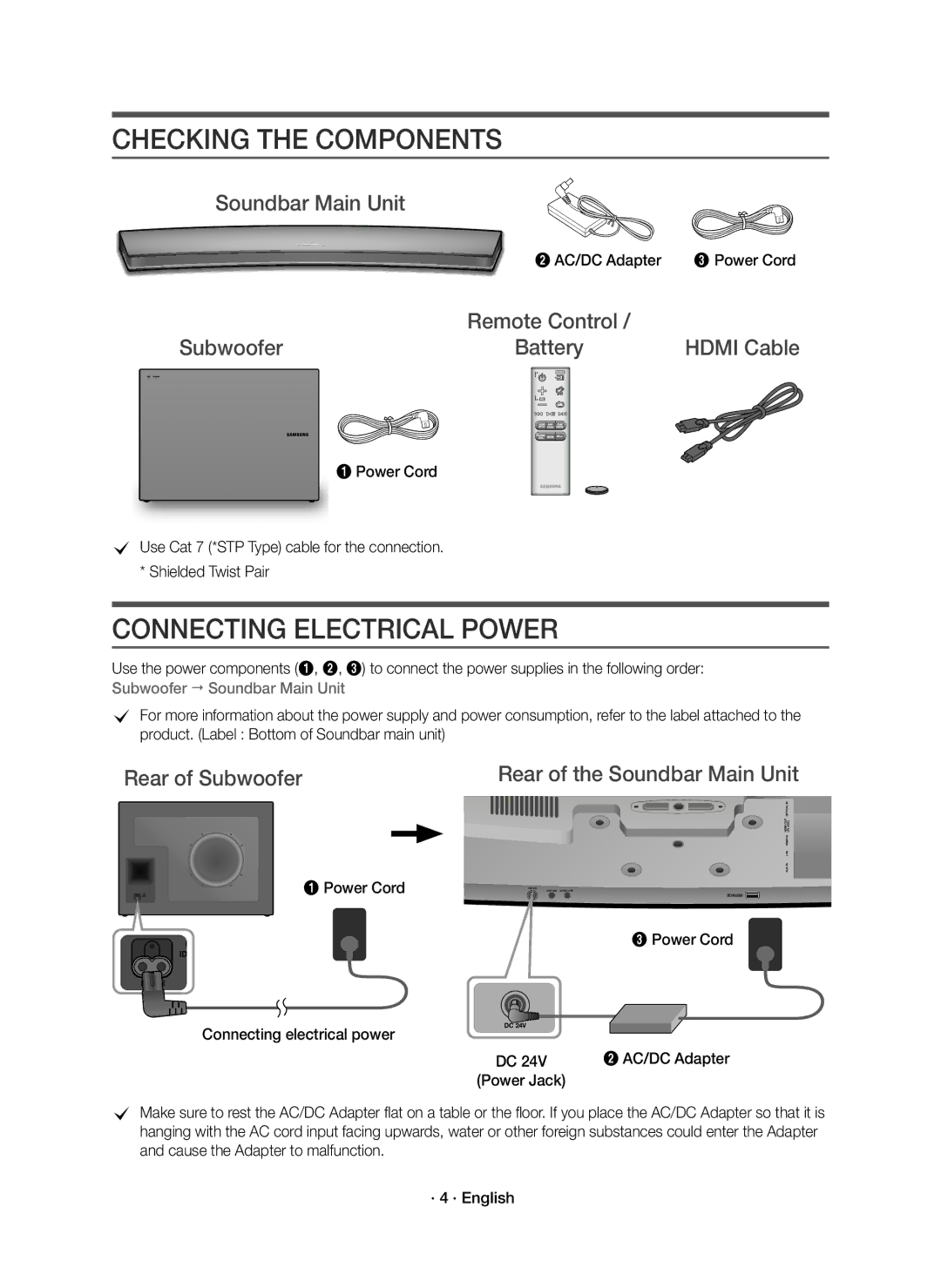 Samsung HW-J7501R/SQ manual Checking the Components, Connecting Electrical Power 