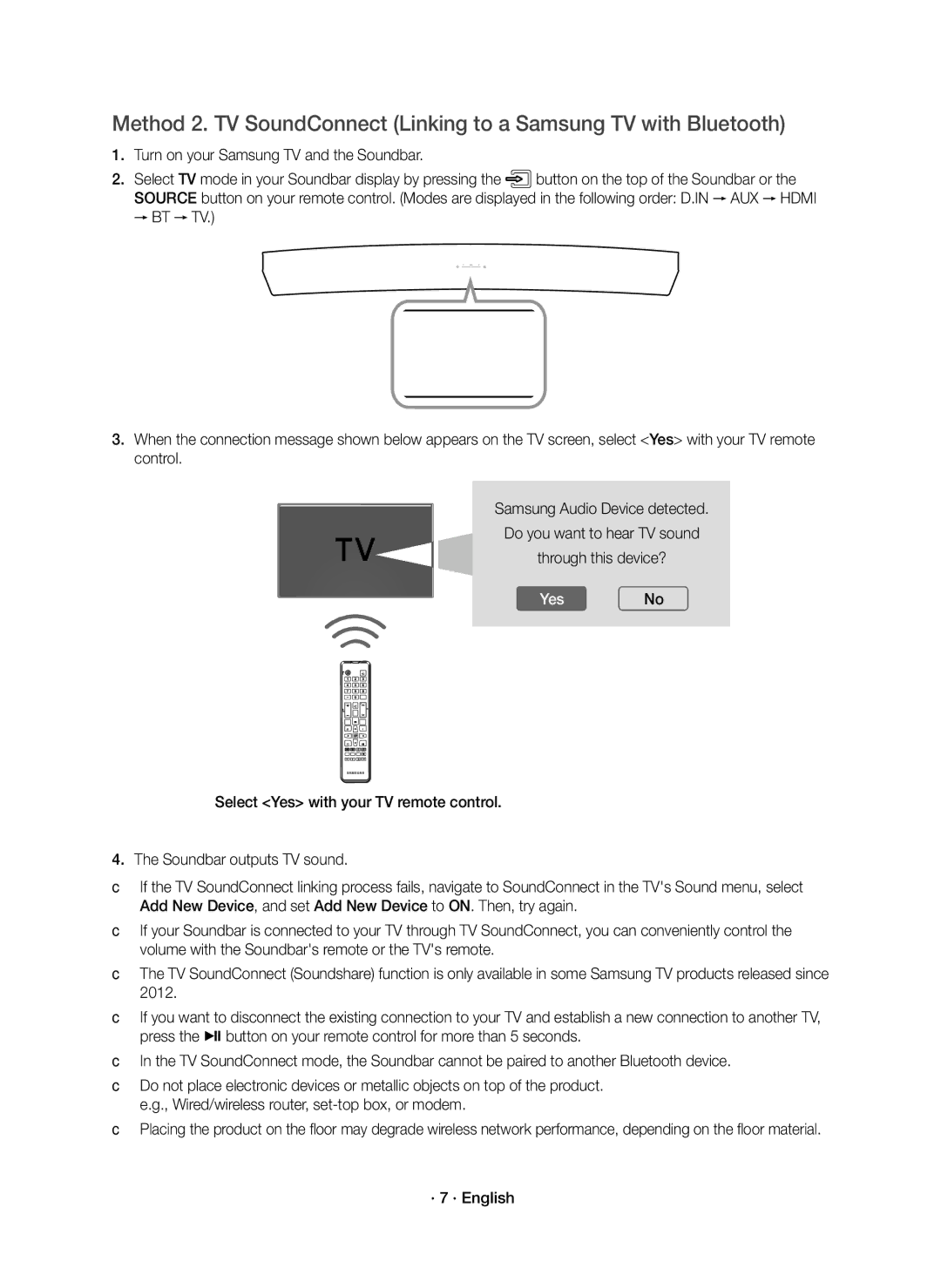 Samsung HW-J7501R/SQ manual YesNo, · 7 · English 