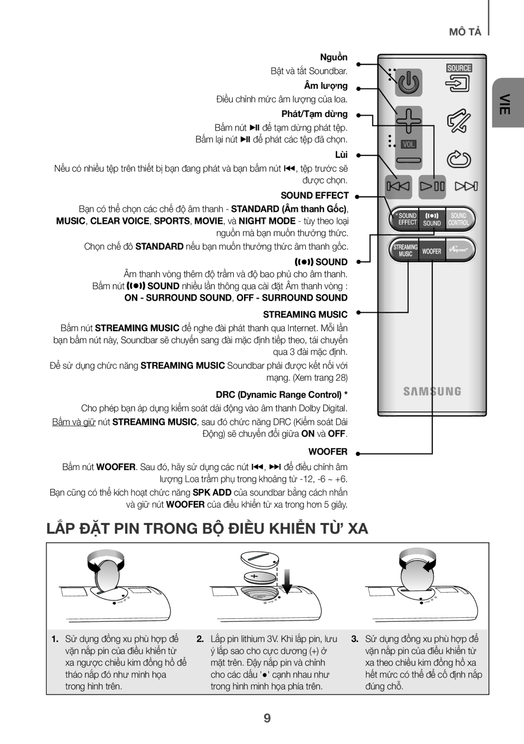 Samsung HW-J7501R/XV manual Lắp, Đặt Pin, Khiển Từ 