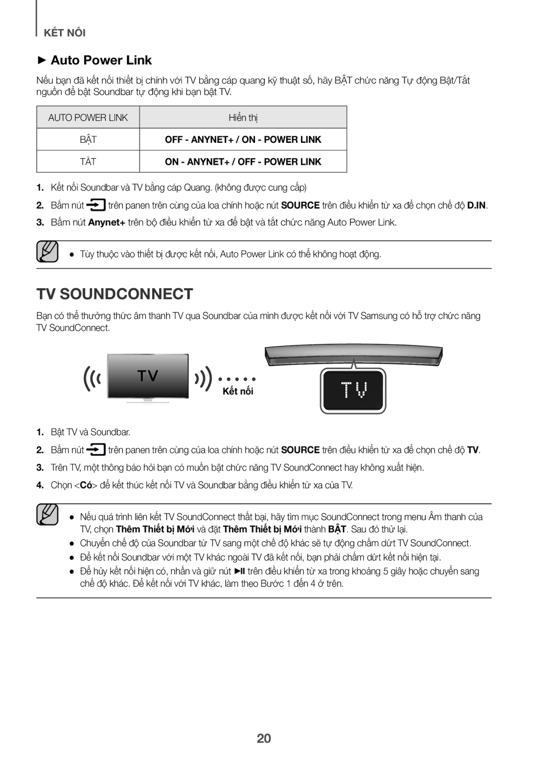 Samsung HW-J7501R/XV manual OFF ANYNET+ / on Power Link, On ANYNET+ / OFF Power Link, Kết nối 