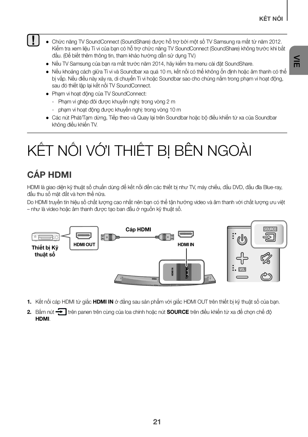 Samsung HW-J7501R/XV manual Kế́t Nố́i Vớ́i Thiế́t Bị̣ Bên Ngoà̀i, Hdmi, Cáp, Thiết Bi Kỹ, Thuật số 