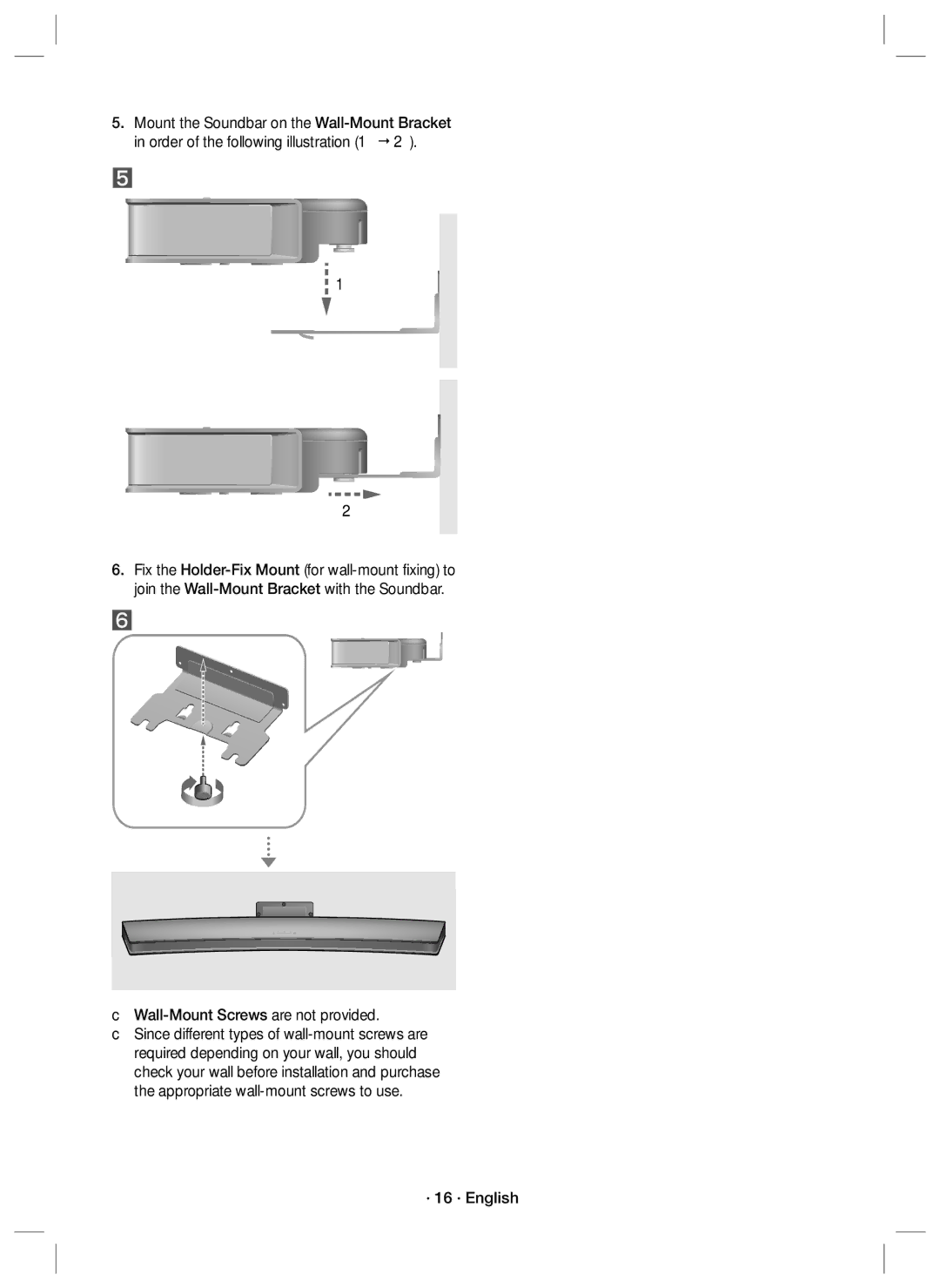 Samsung HW-J7501R/XV manual CWall-Mount Screws are not provided, · 16 · English 