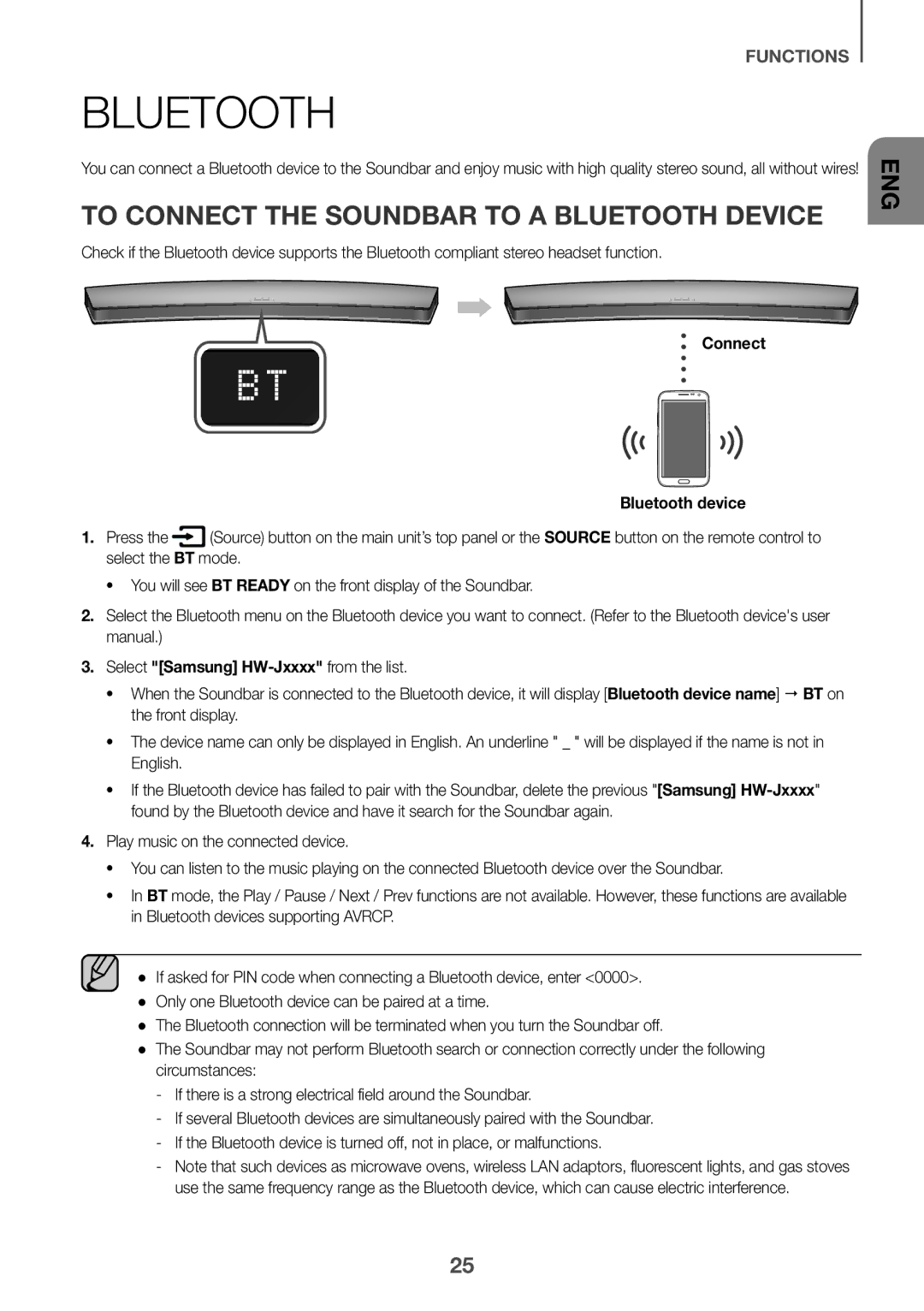 Samsung HW-J7501/SQ manual To Connect the Soundbar to a Bluetooth Device, Connect Bluetooth device 