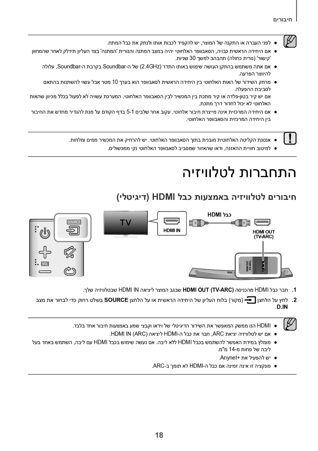 Samsung HW-J7501/SQ manual היזיוולטל תורבחתה, ילטיגיד Hdmi לבכ תועצמאב היזיוולטל םירוביח 