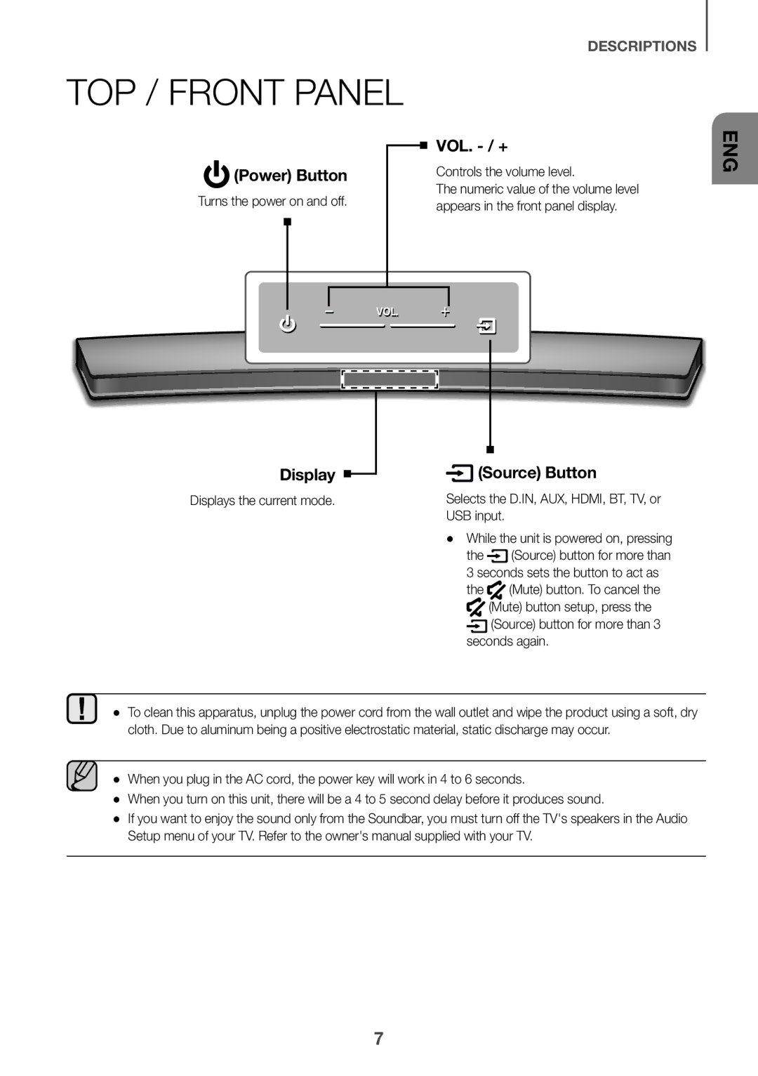 Samsung HW-J7501/SQ manual Turns the power on and off, Controls the volume level, Displays the current mode 