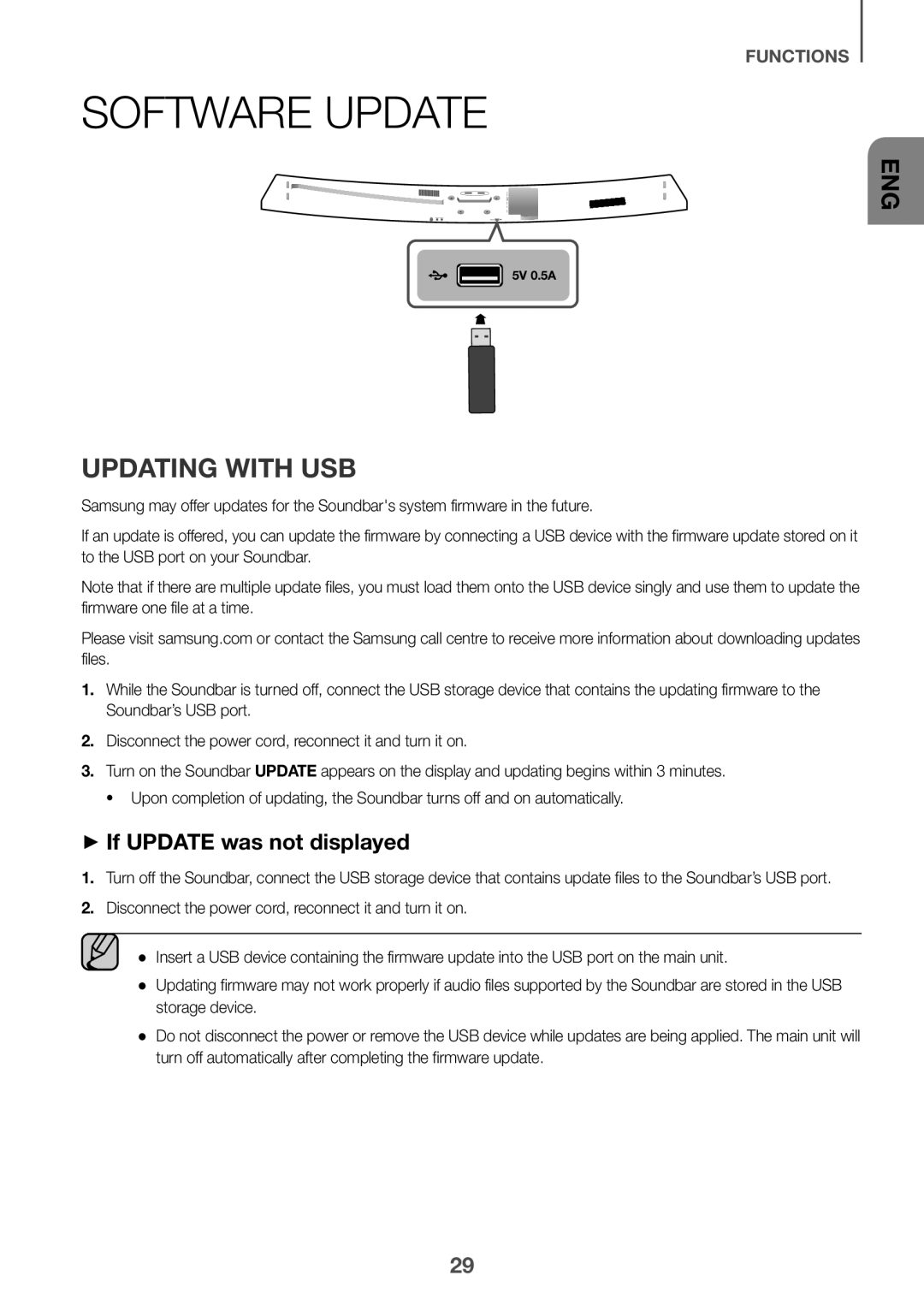 Samsung HW-J7501/UM manual Software Update, Updating with USB, ++If Update was not displayed 