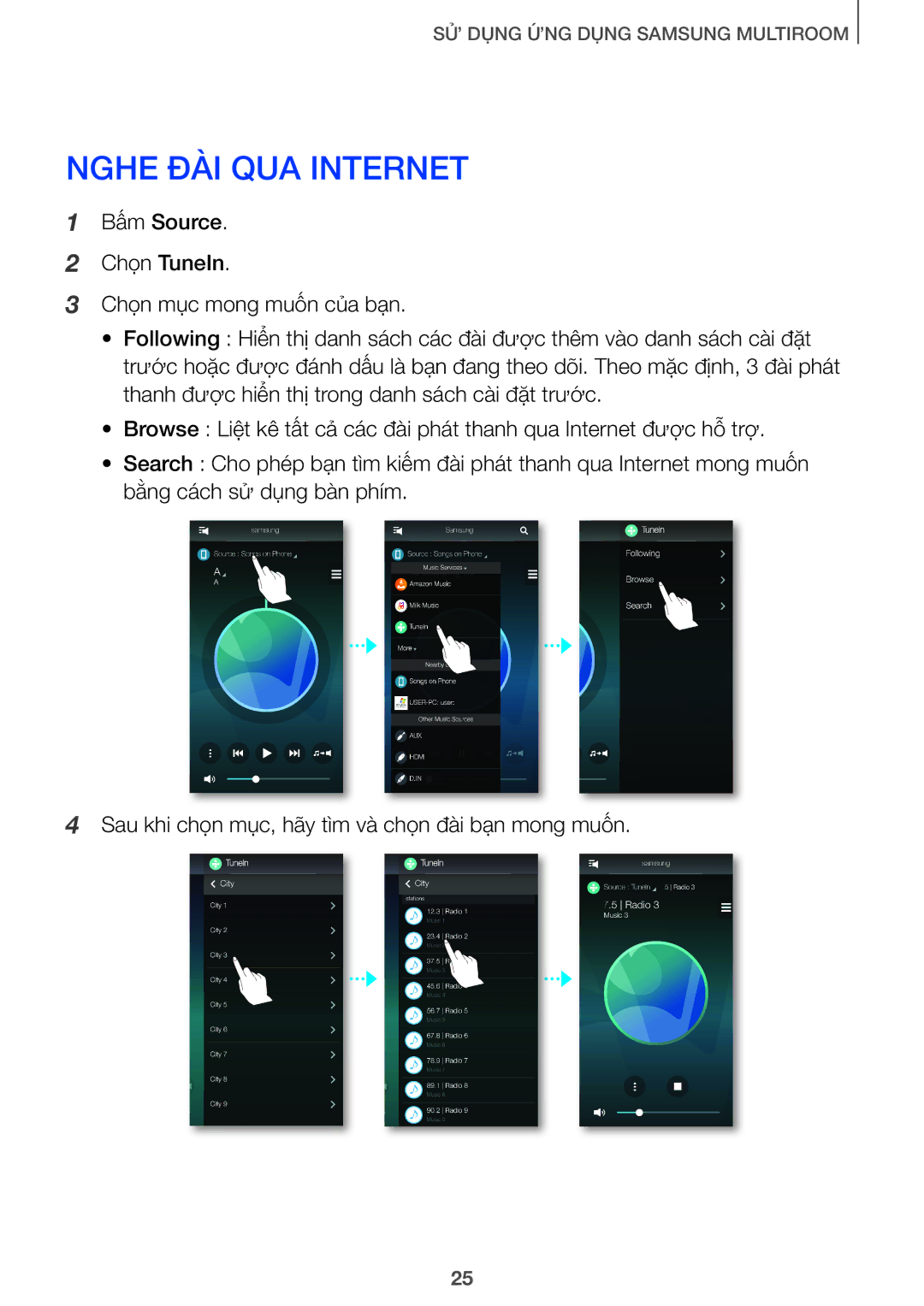 Samsung HW-J8501/XV, HW-J7501/XV manual Nghe ĐÀI QUA Internet 